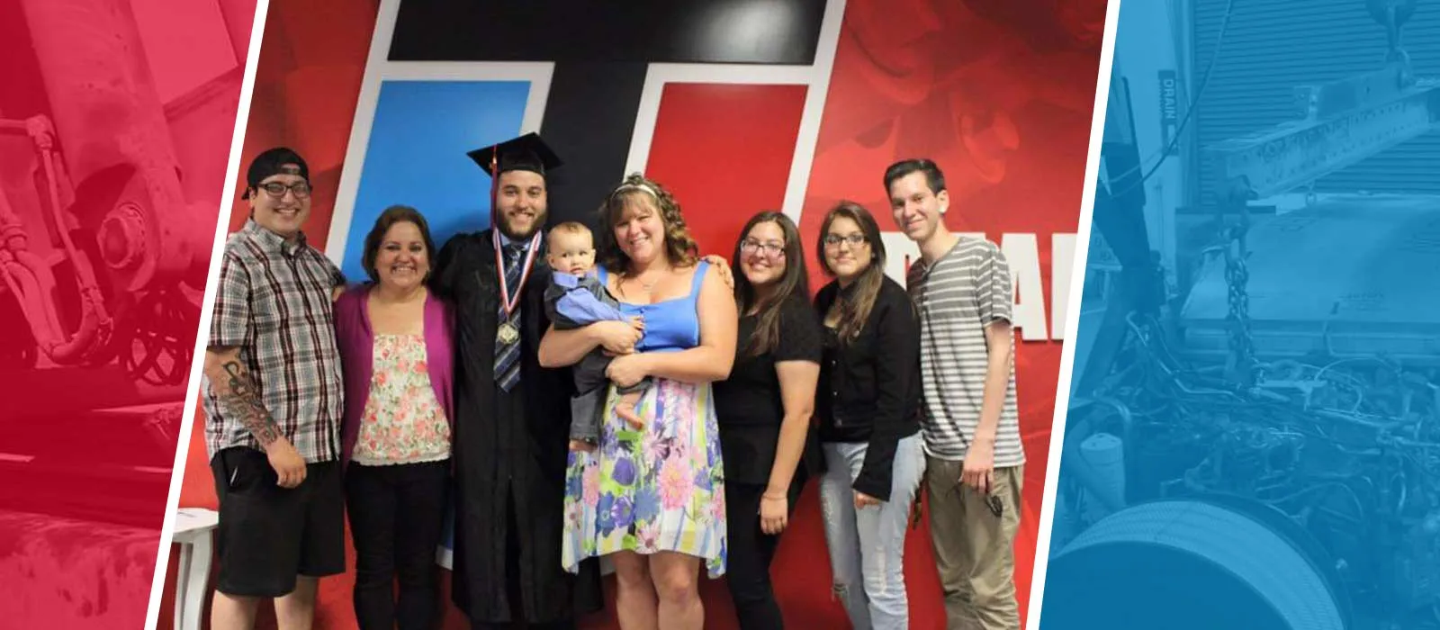 UTI graduate Corey Hedge automotive program diesel program Ford FACT program with his family at graduation