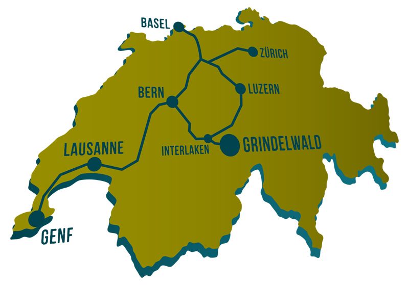 Map of Switzerland with city points