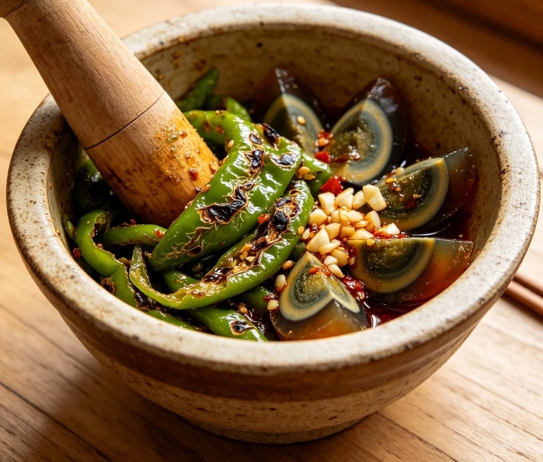 Smashed chili century egg