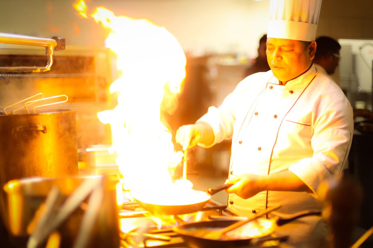 Chef at work in a hotel kitchen