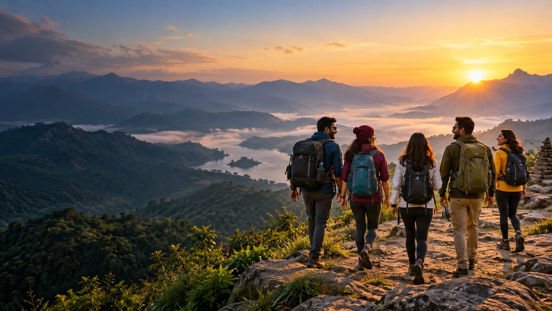 Friends enjoying a group departure in the mountains