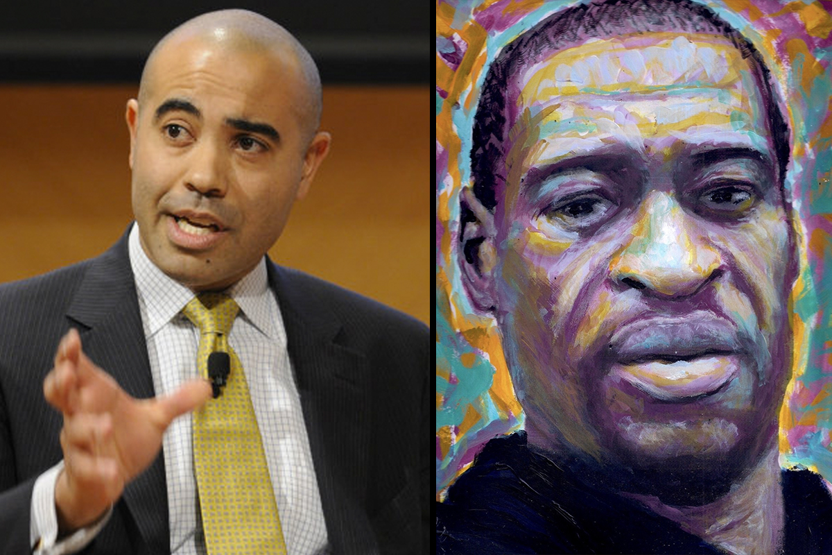 Ian Solomon and painting of George Floyd