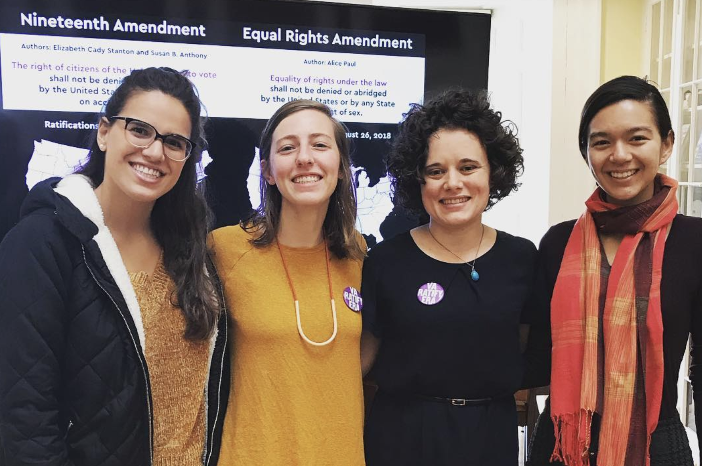 Batten Professor Sally Hudson with MPP students Care Shoaibi, Hannah Sullivan, and Maria Loverde