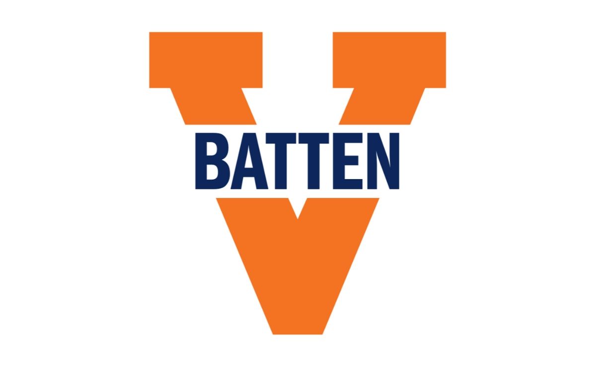 Batten Logo - large orange letter V with Batten written across the middle