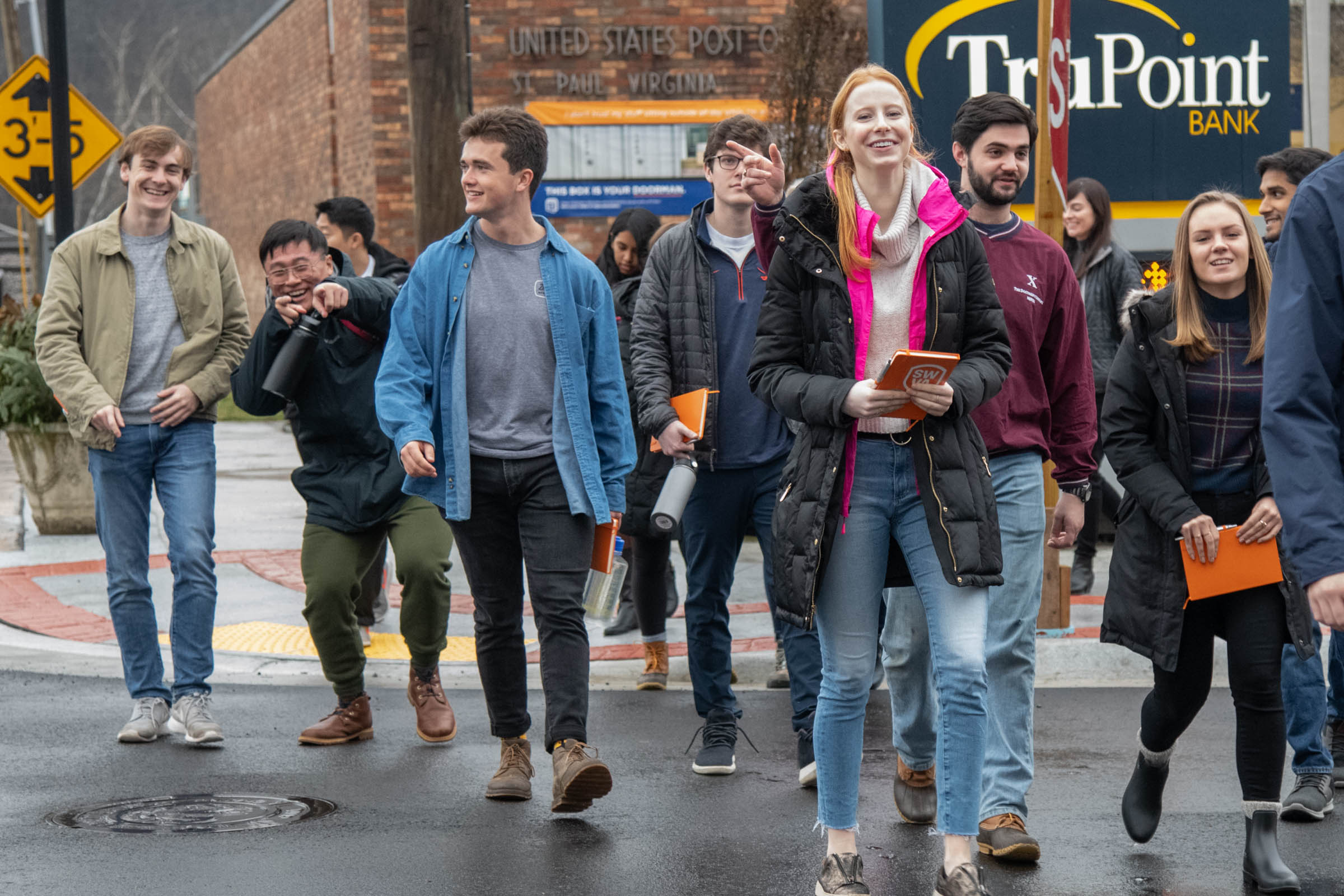 students walking along a street