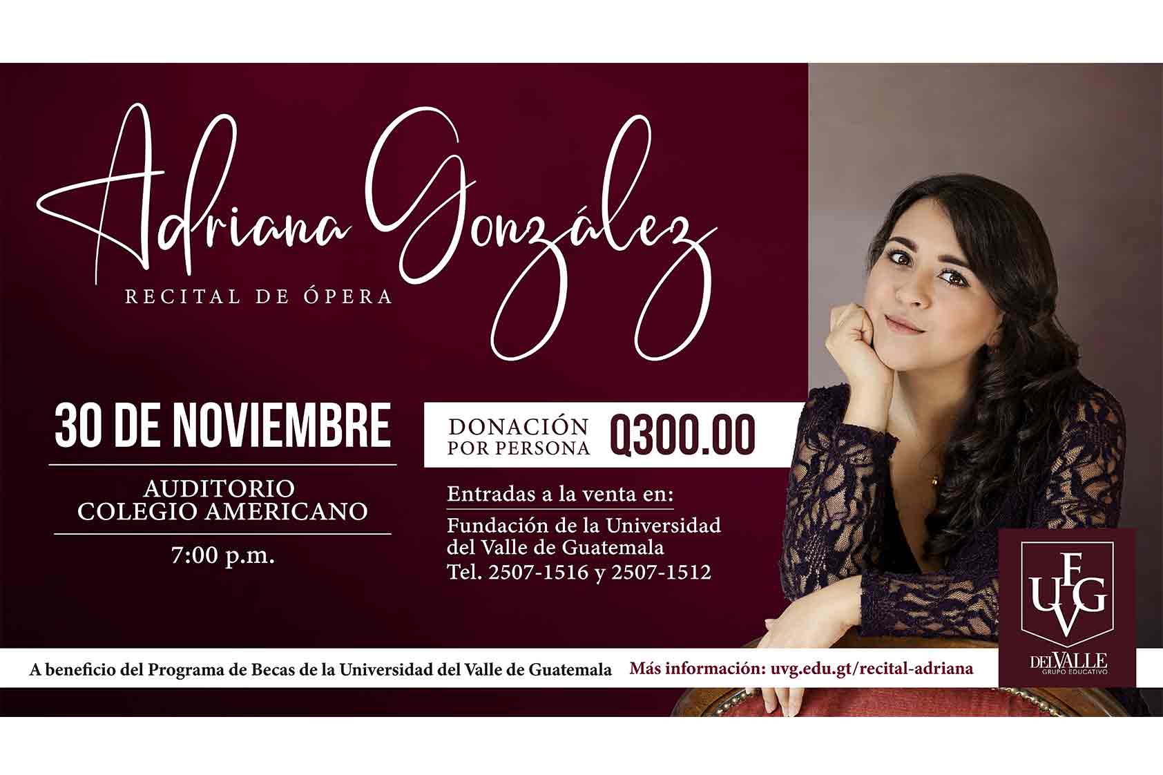 El recital de Adriana González en UVG busca beneficiar a jóvenes talentosos