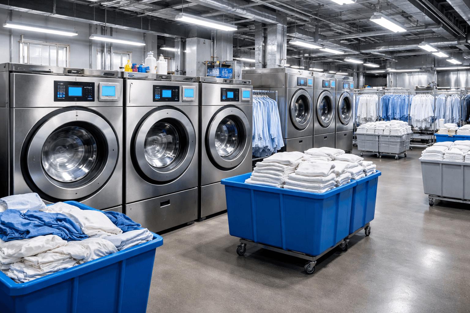 Modern commercial laundry equipment and professional textile processing