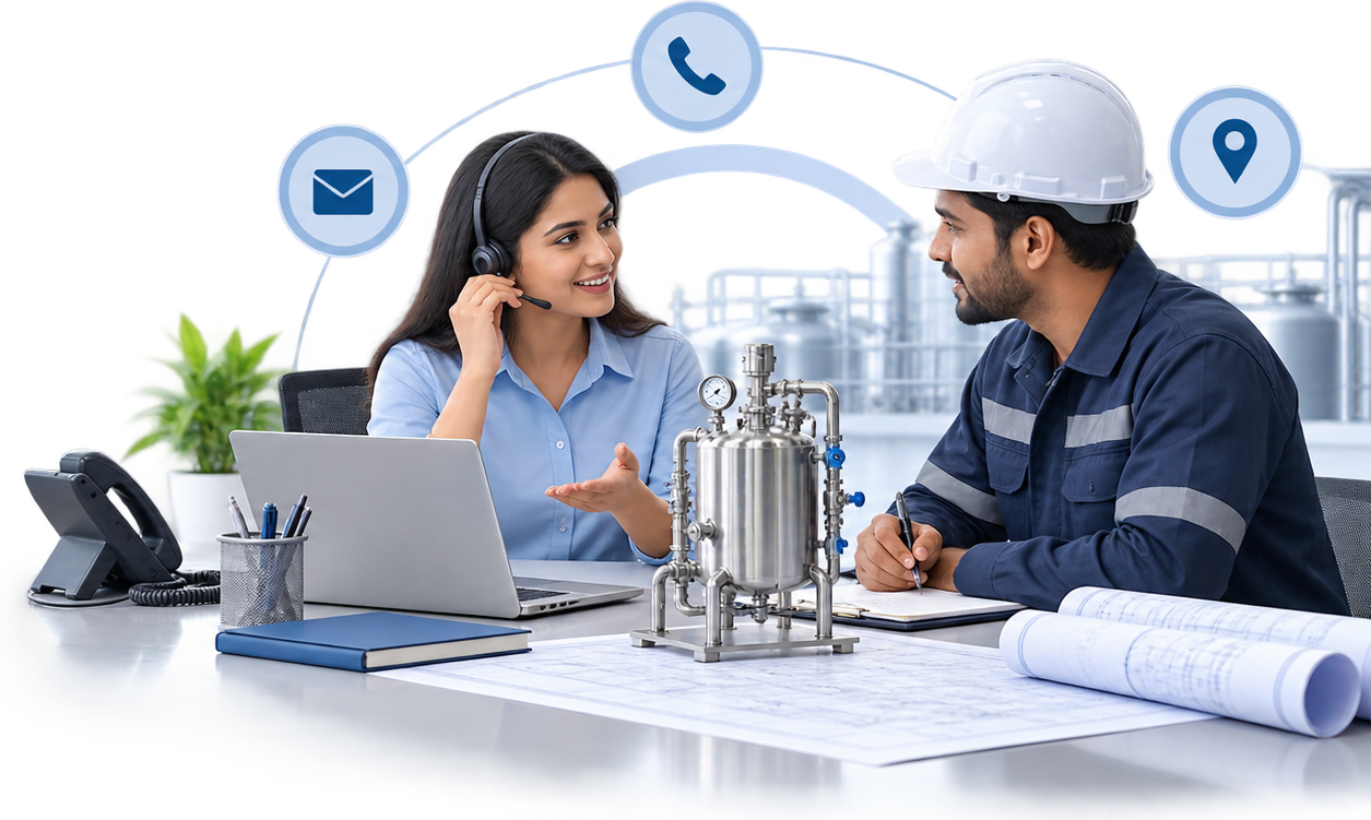 MAC Engineers support desk: a coordinator on a headset talks through a vessel model and drawings with a site engineer