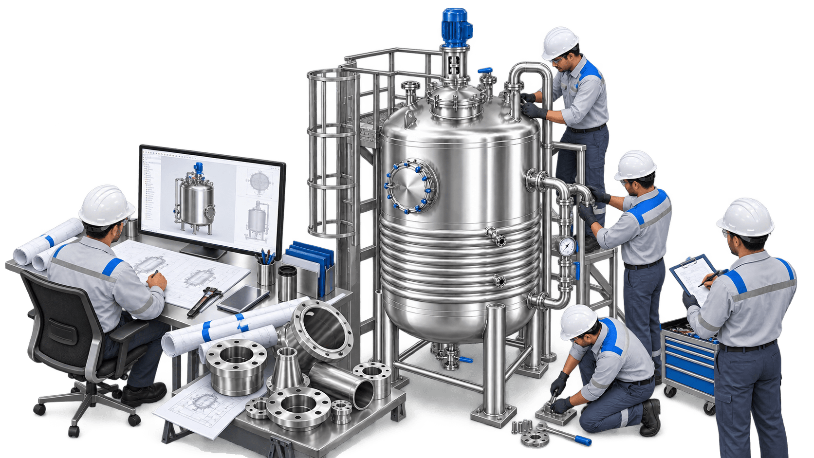 Project team taking a process vessel from design desk to site installation
