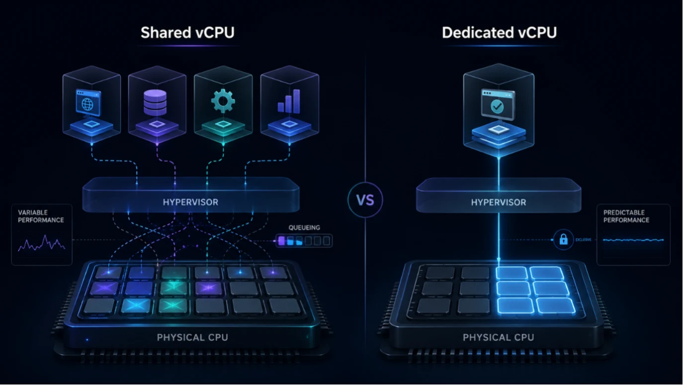 Dedicated vCPU vs shared vCPU CPU allocation comparison