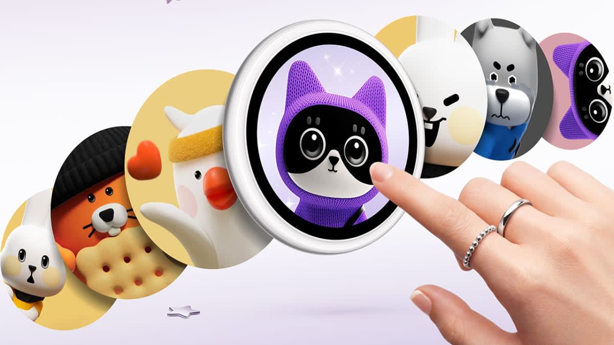 OPPO Bubble accessory displaying an animated cat character, shown among OPPO's Pop pet designs