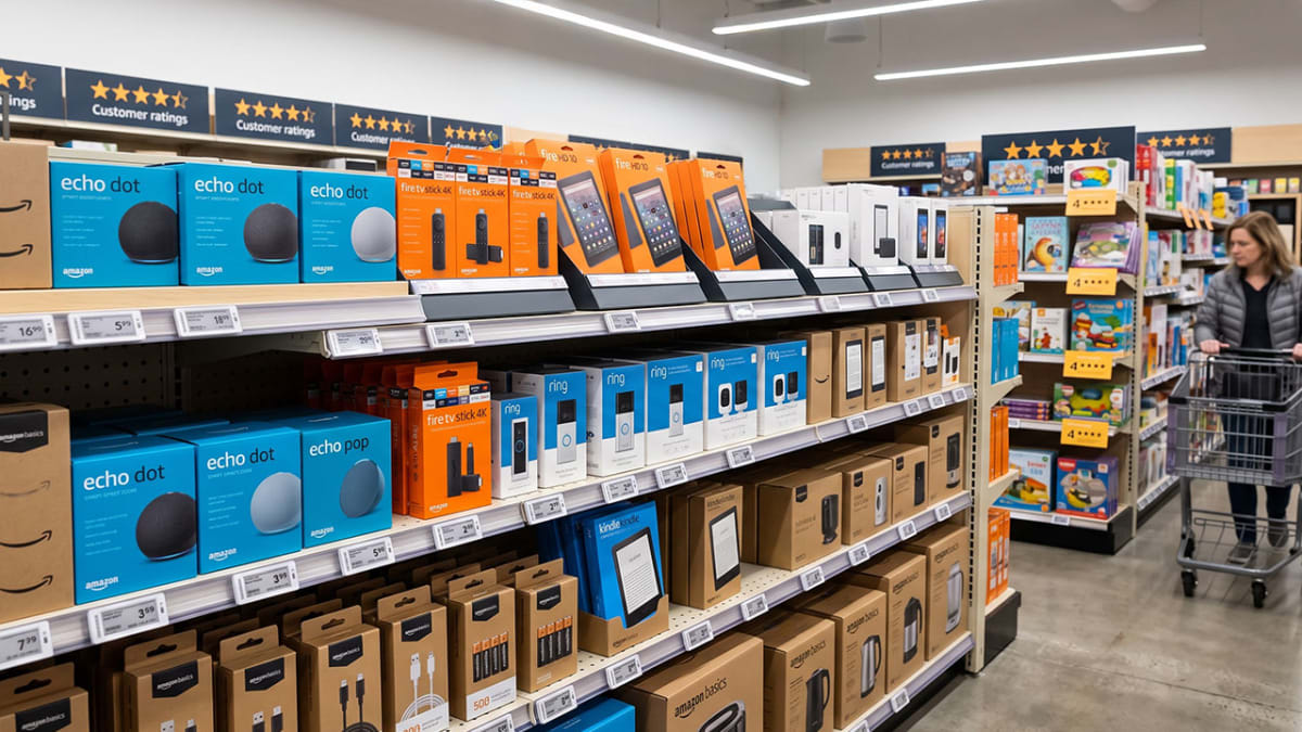 A shop full of Amazon ALexa devices, we don't get a lot of these in New Zealand, and if we do they often don't have all teh features other countries get