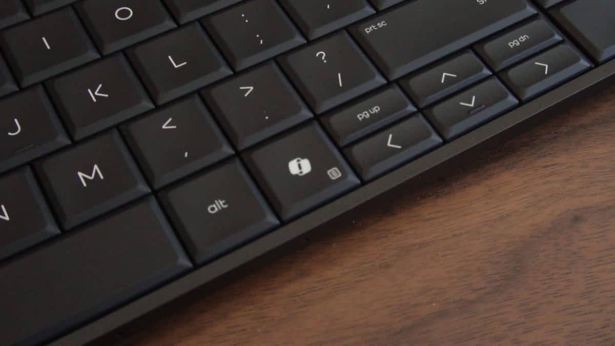 Close-up of the HP EliteBoard G1a keys, showing the navigation cluster and key spacing