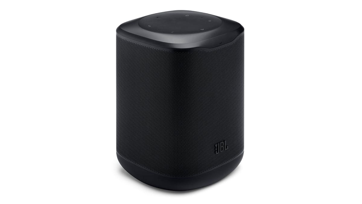 JBL Cove M1 compact Wi-Fi speaker in black on a white background