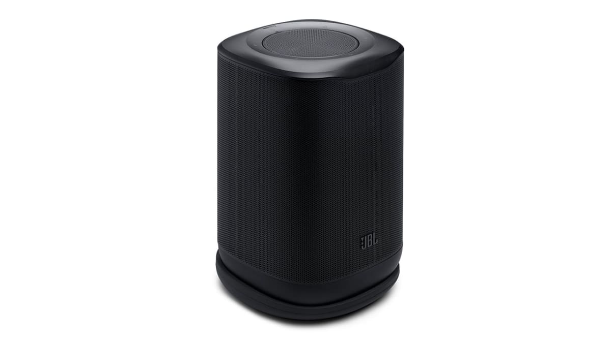 JBL Cove P1 portable Wi-Fi speaker in black on a white background