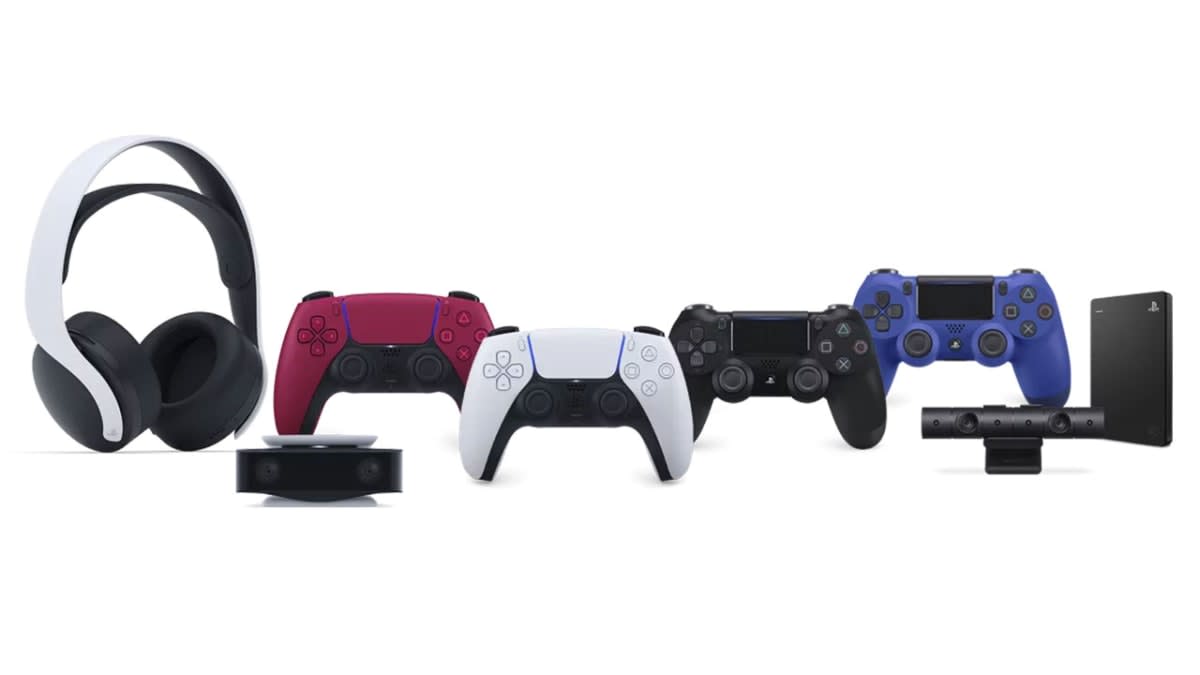 A product shot of a variety of Sony PlayStation products