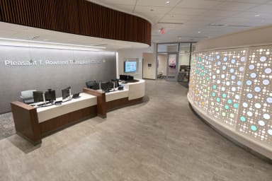 The front desk of the Pleasant T. Rowland Transplant Clinic