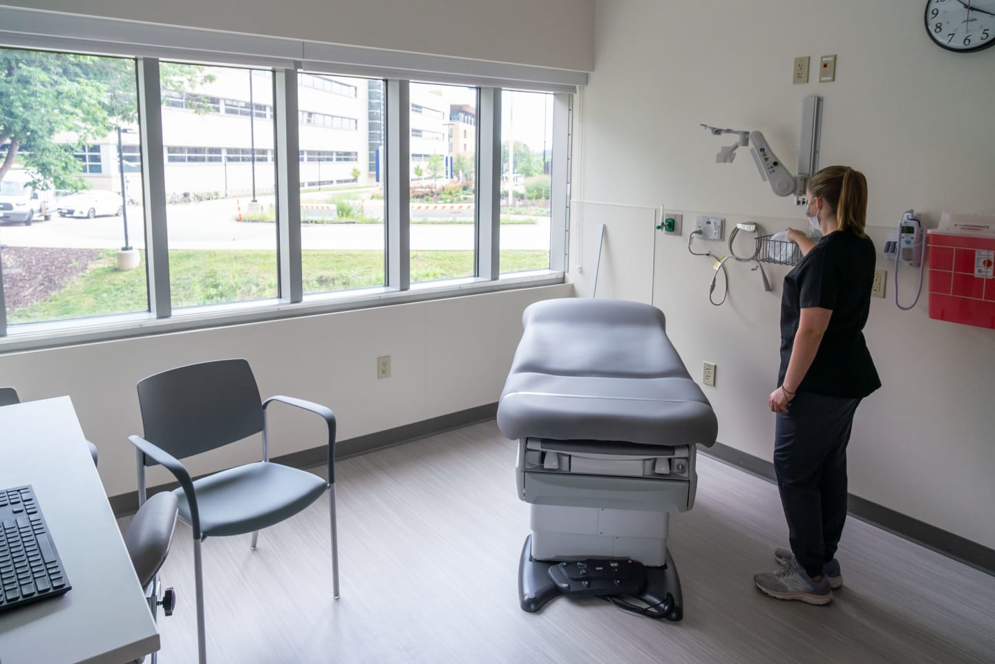 An exam room inside the renovated Pleasant T. Rowland Transplant Clinic