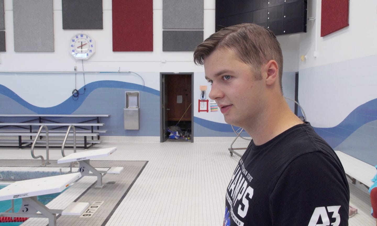 Connor Keith, back at one of his favorite places: On the deck at a swimming pool.