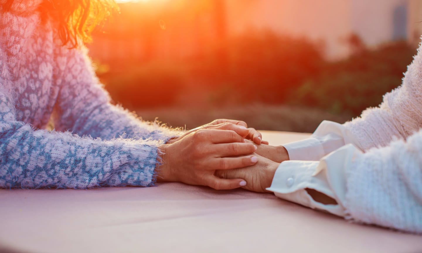 Hands problem. Hope. Family problem. Nature background. Hand.
