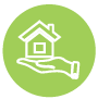 An icon depicting a hand holding a house