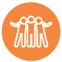 An icon depicting a group of people with arms around each other's shoulders
