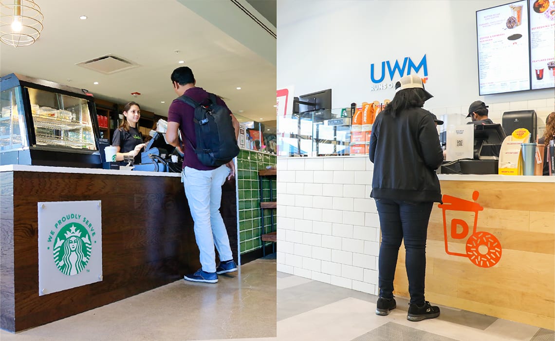 The UWM Starbucks and Dunkin locations