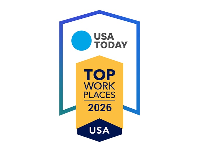 The USA Today logo for Top Work Places Award — Earned in 2026.