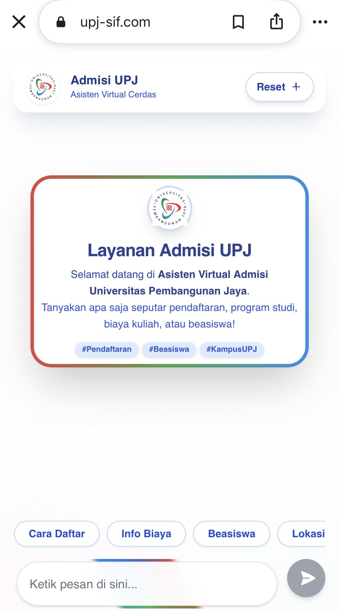 AI Chatbot Universitas Pembangunan Jaya