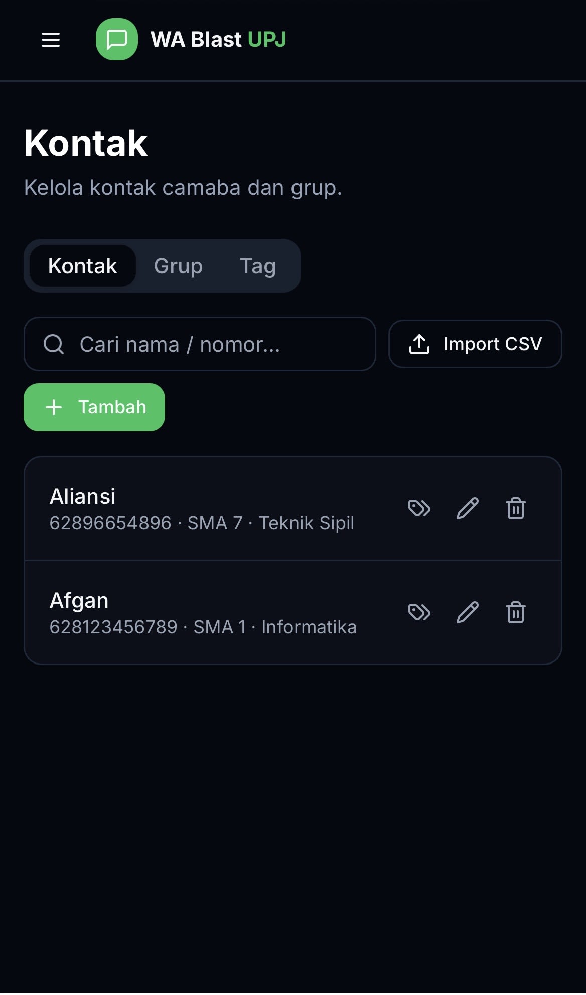 Whatsapp Broadcast Universitas Pembangunan Jaya