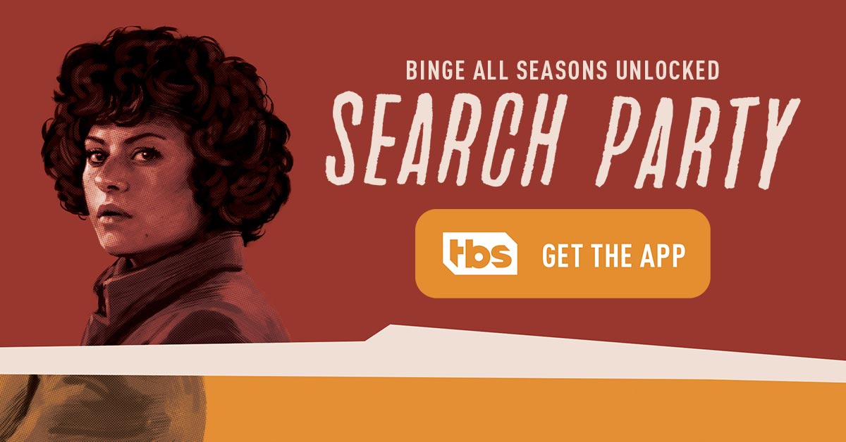 Banner promoting Search Party on TBS for tablet platform.