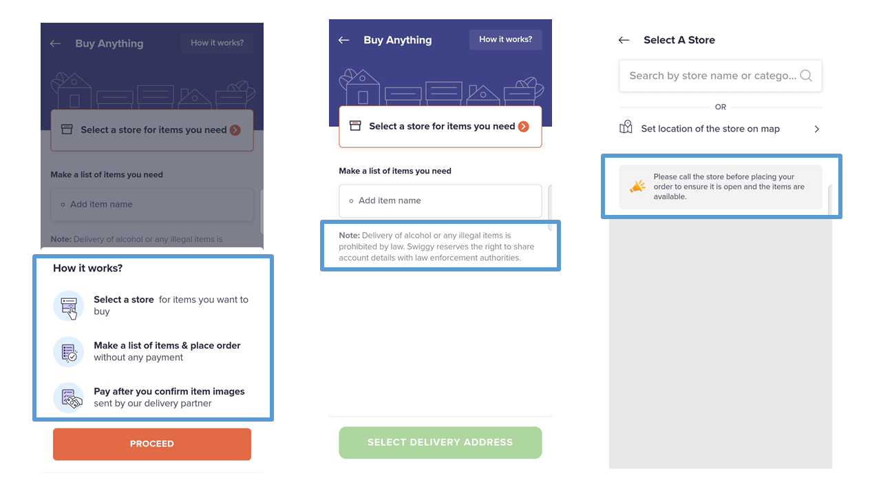 Warnings, Hints from Swiggy