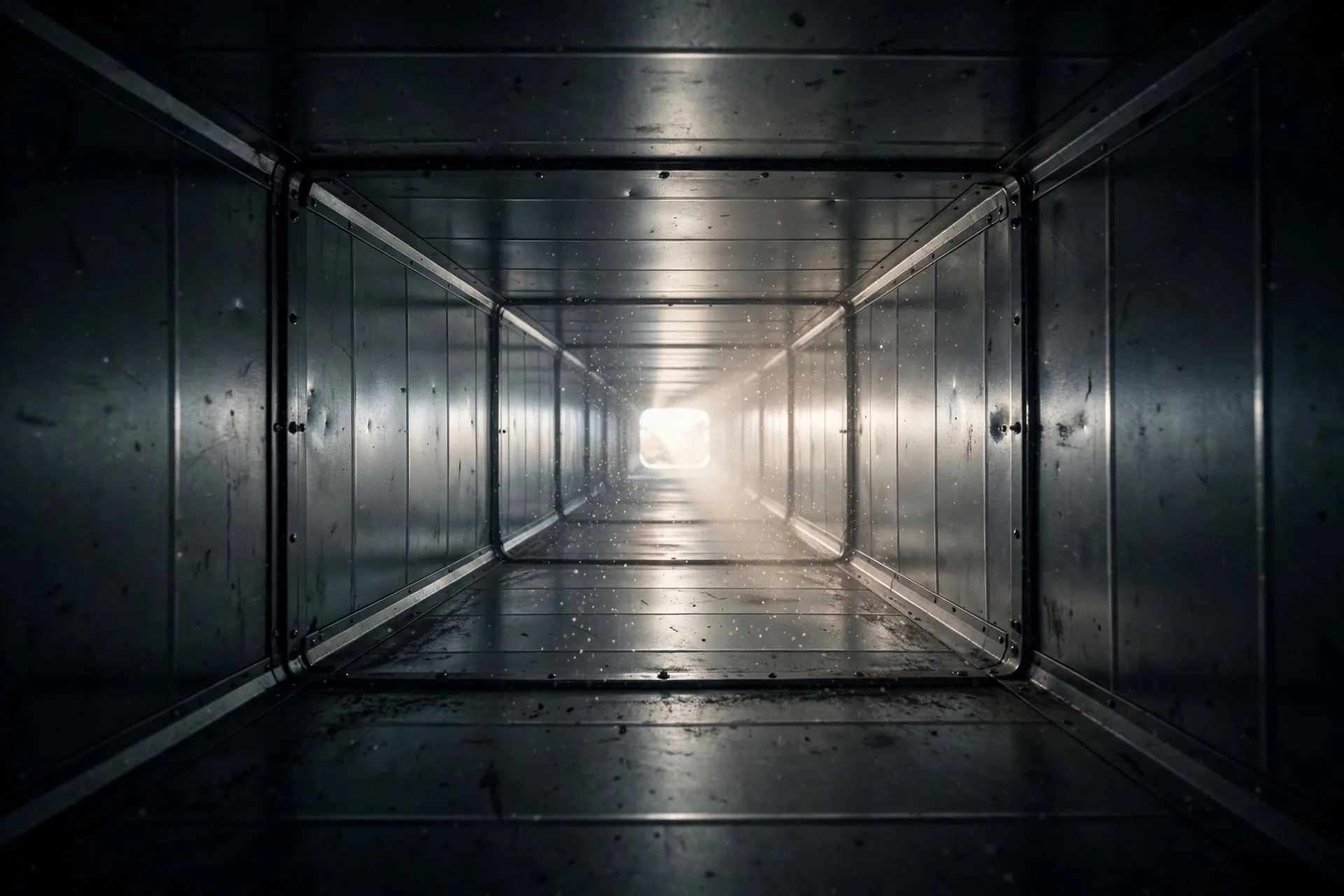 Inside a clean metal duct run