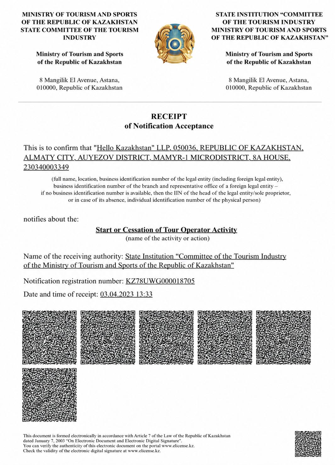 Tourism License (English)