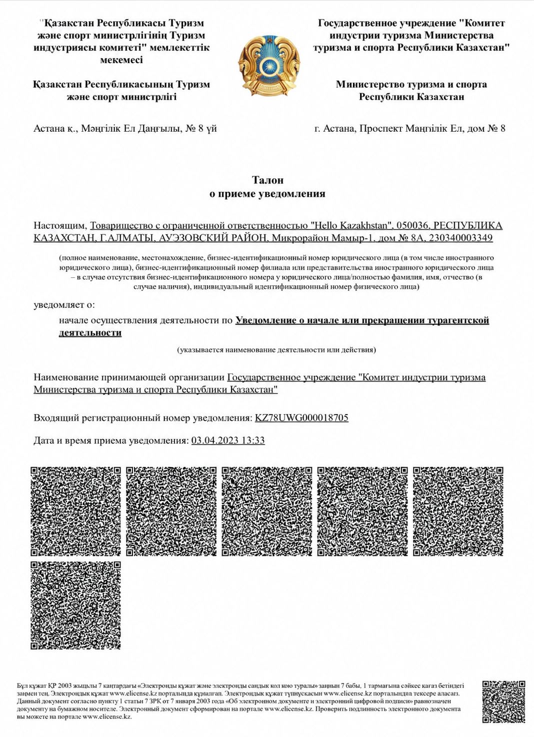 Tourism License (Russian)