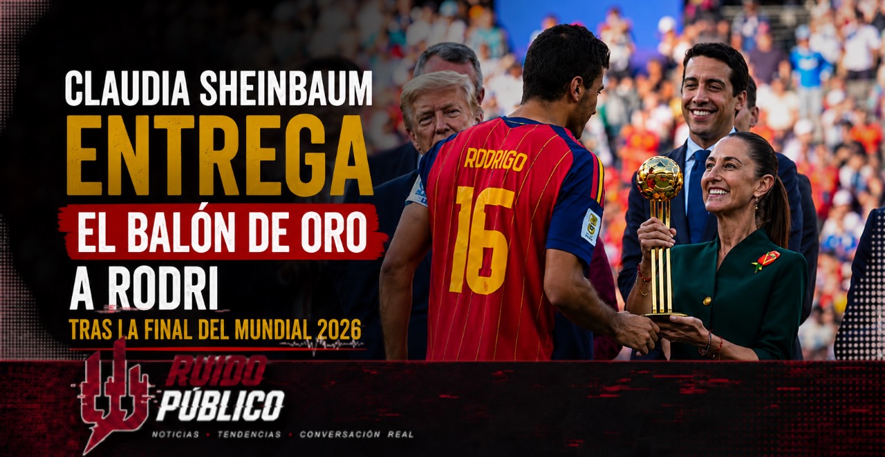 Claudia Sheinbaum entrega el Balón de Oro a Rodri tras la final del Mundial 2026