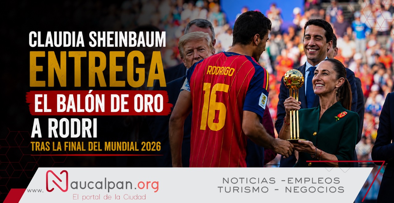 Claudia Sheinbaum entrega el Balón de Oro a Rodri tras la final del Mundial 2026