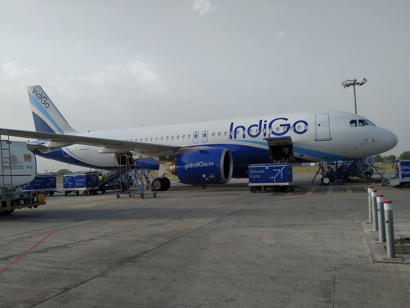 Indigo aircraft at Delhi Airport Terminal 1. This aircraft belongs to Airbus A320neo family.
