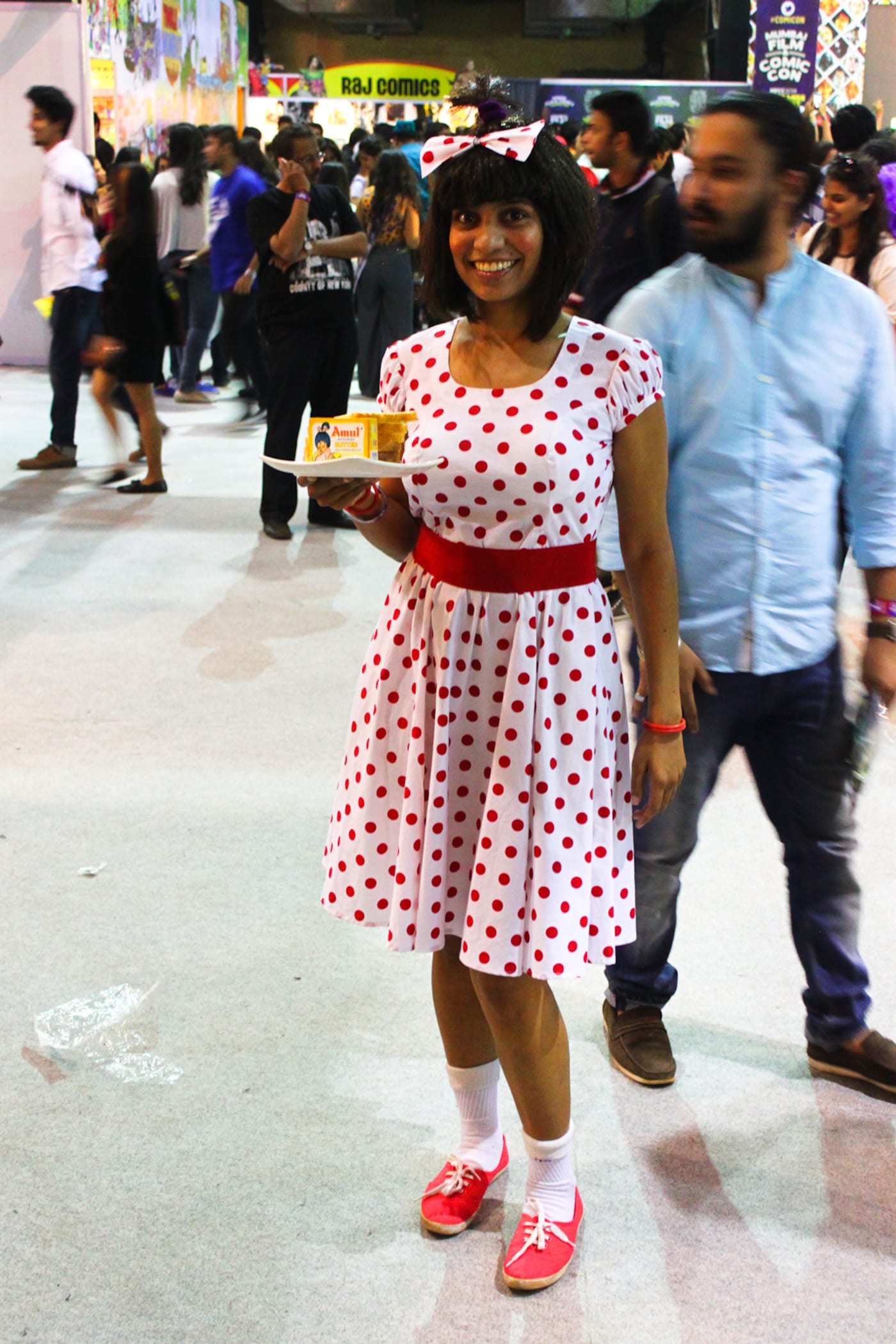 Cosplay of the Amul Girl (mascot of the Amul dairy company) at the Mumbai Film and Comic Con 2014. This one was one unique and inventive cos