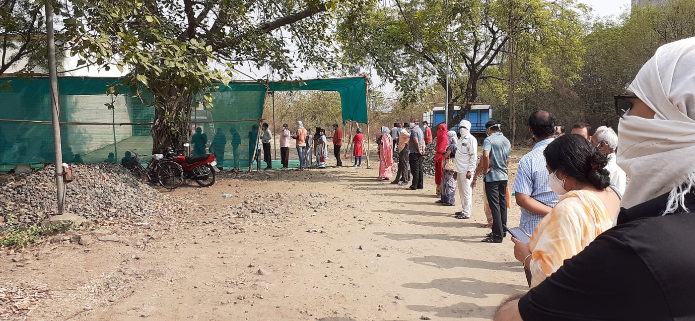 Covid-19 vaccination queue on 1st May 2021, the day when vaccination rolled out for age 18-45.