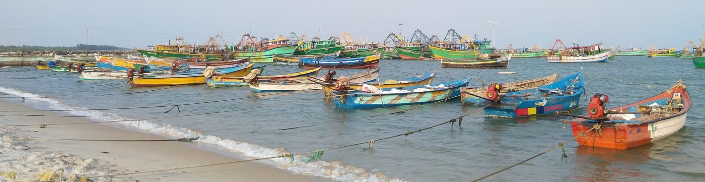 Fishing harbour at Vembar, a coastal village in Tamil Nadu, India.