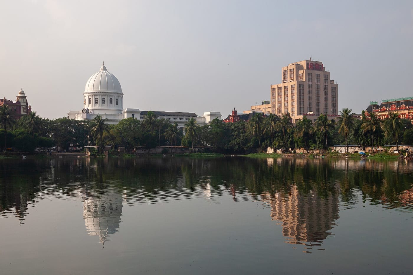 General Post Office and Reserve Bank of India buildings as seen from Lal Dighi (Red Pool), Kolkata, Calcutta, West Bengal, India.