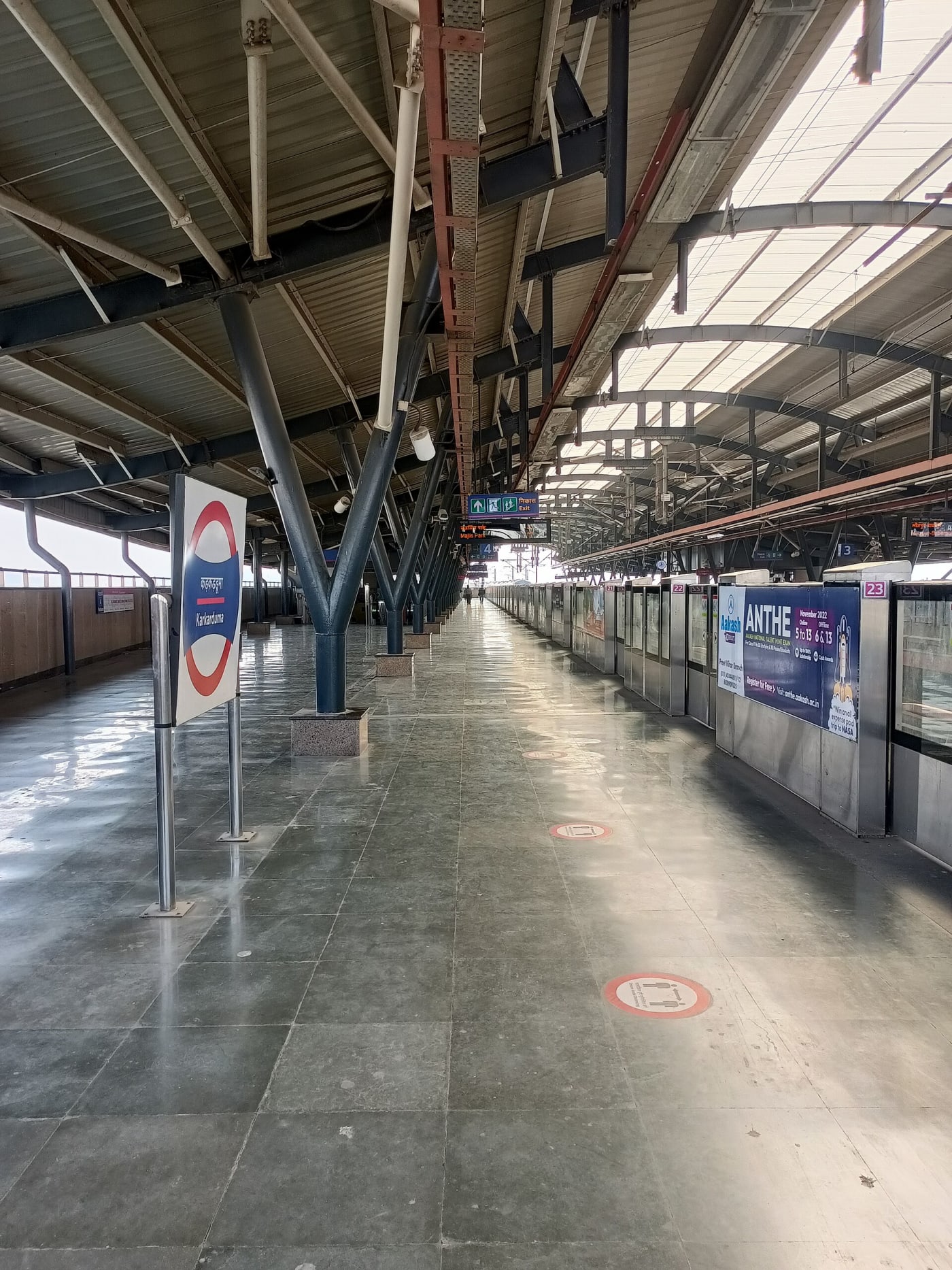 This is an image of the platform of the Karkardooma metro station of Delhi Metro's Pink Line.