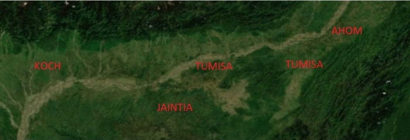 Tiwra (Chutia) was absorbed into Ahom kingdom and Tumisa (Kachari) were driven towards south in early sixteen century. Koch established in N