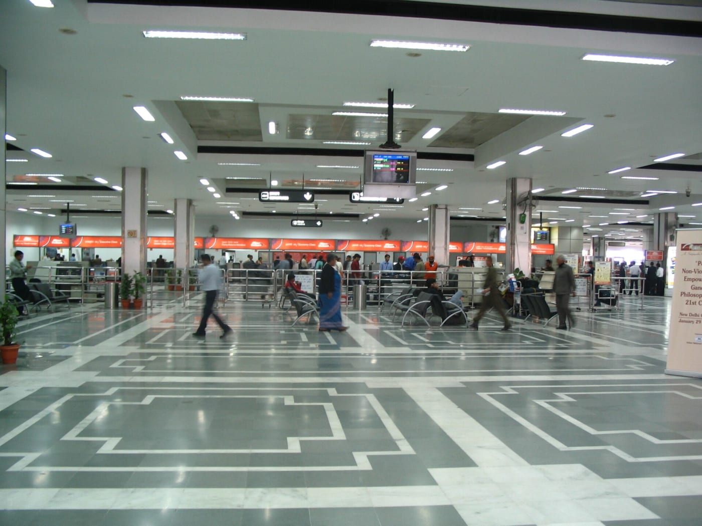 Check-in area of domestic departure terminal 1A of the Indira Gandhi International Airport , New Delhi , India