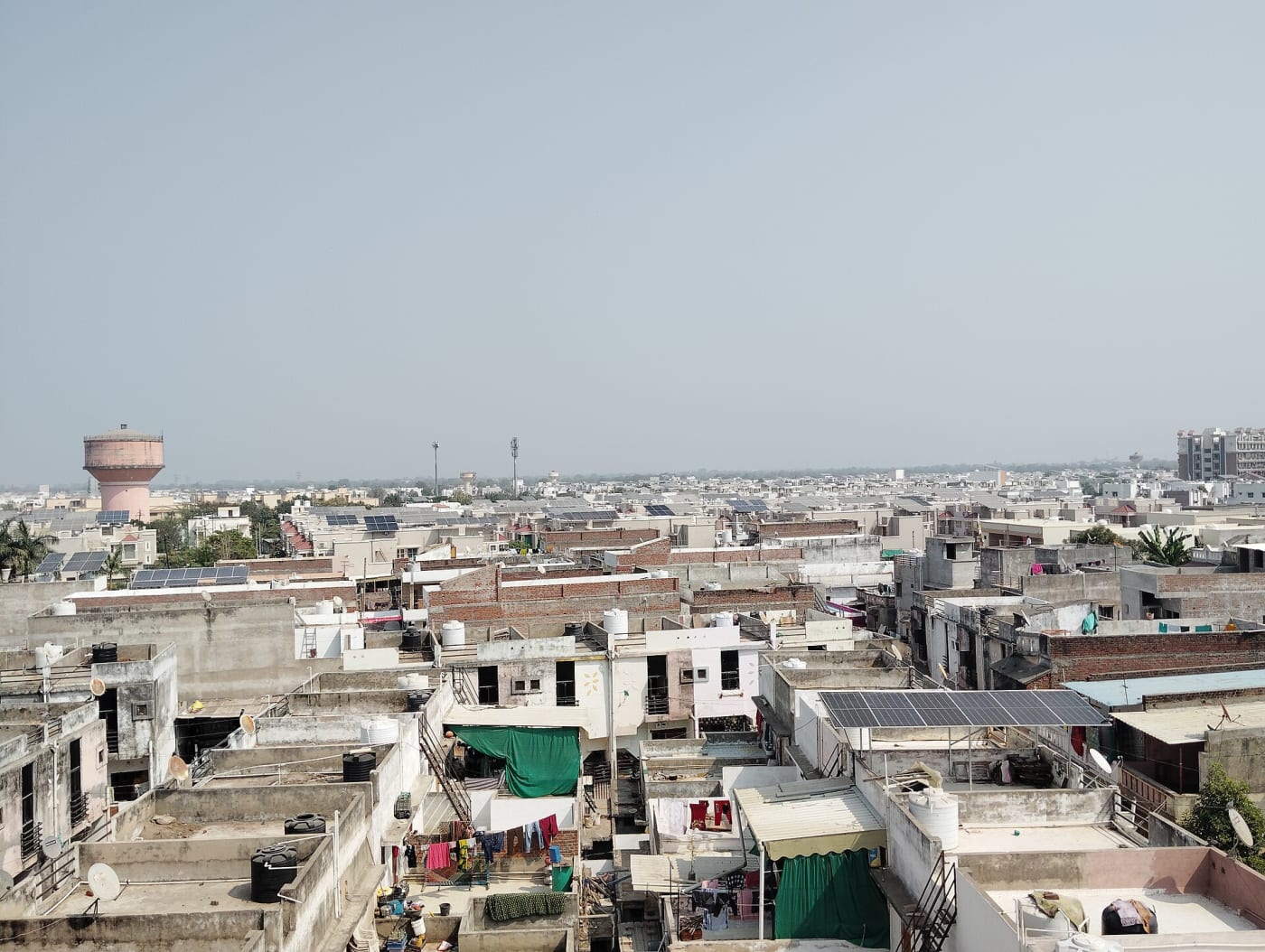 Rooftop Solar panels on homes in Mehsana, Gujarat, India