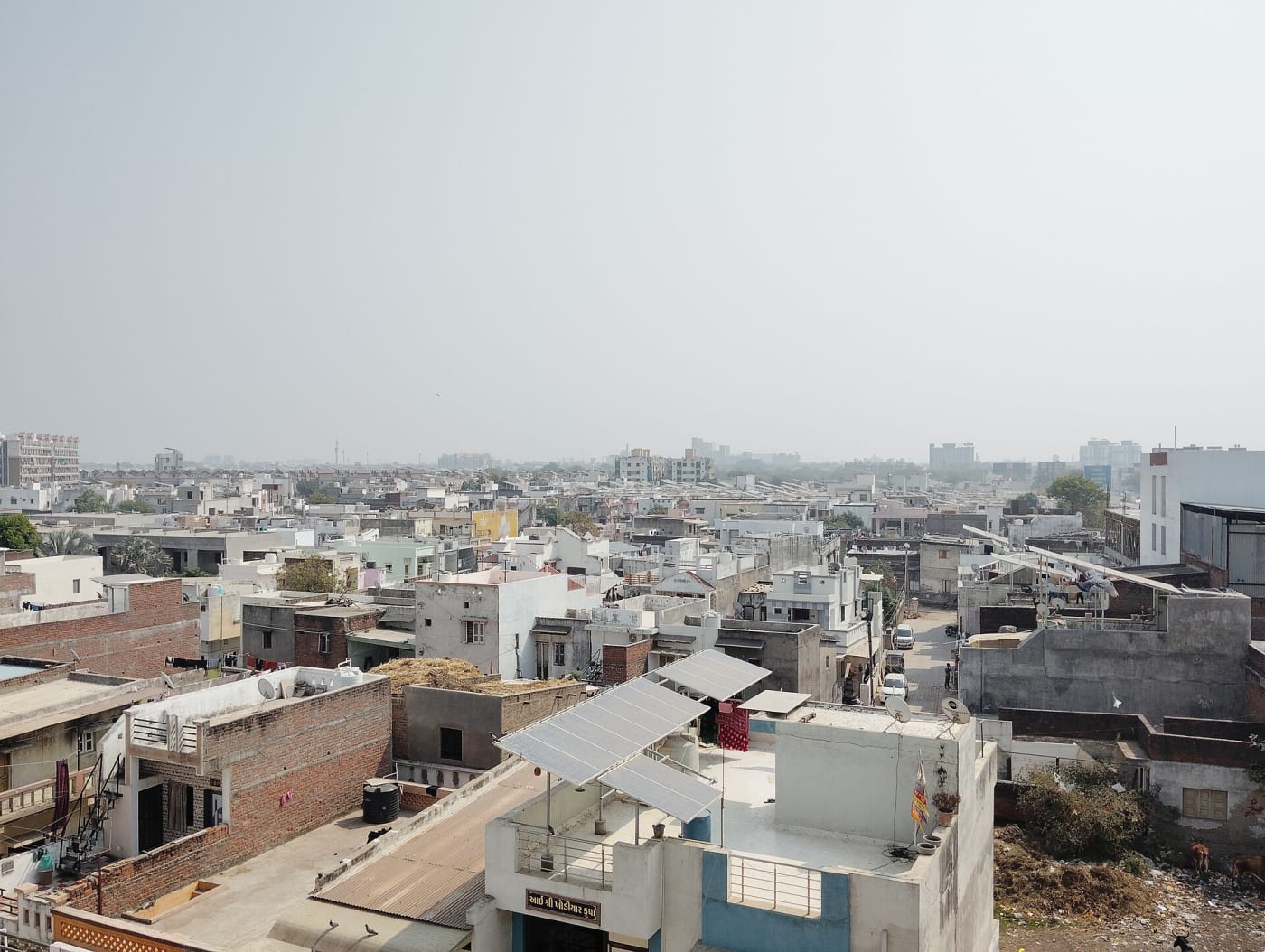 Rooftop Solar panels on homes in Mehsana, Gujarat, India