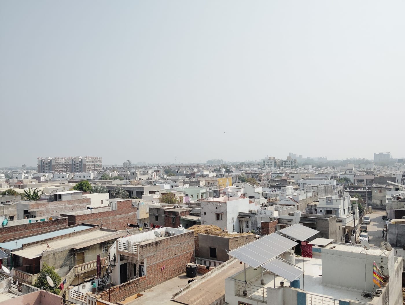 Rooftop Solar panels on homes in Mehsana, Gujarat, India