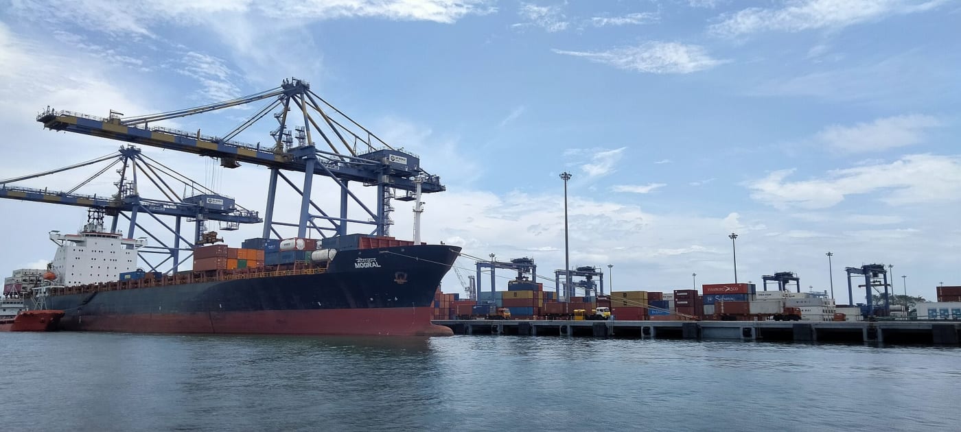 A ship named Mogral at International Container Transshipment Terminal, Kochi.