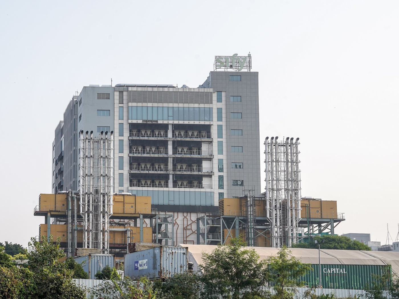 SIFY Data Centre building, rear SW view, Gachibowli, Hyderabad, Telangana, India